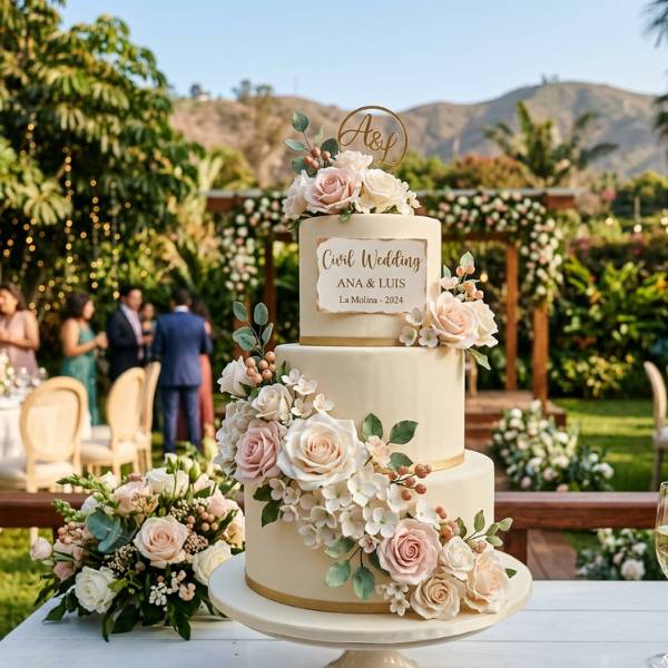 Tortas-de-Matrimonio-Civil-La-Molina.jpg Torta de matrimonio civil 2 pisos decorada con flores naturales en La Molina