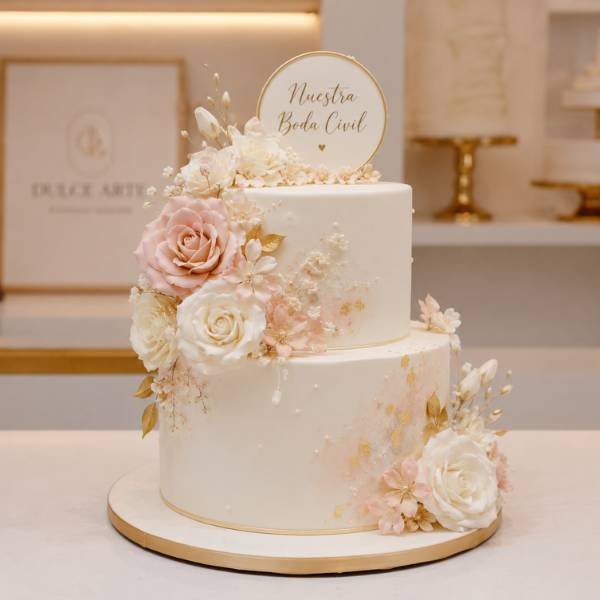 Tortas-para-Matrimonio-Civil-2-Pisos-sencillas.jpg Torta de matrimonio civil 2 pisos decorada con flores naturales en La Molina